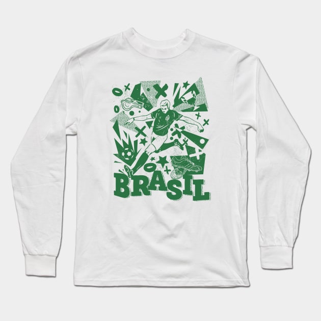 Vintage Brazil Football // Retro Grunge Brasil Soccer Long Sleeve T-Shirt by SLAG_Creative